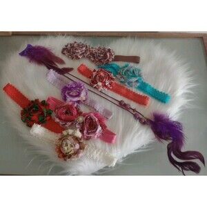 Lot Toddler Girls Colorful Stretch Headbands Flowers Rhinestones & Hair Feather